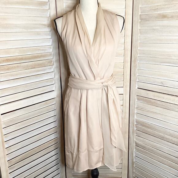 Vintage Crispin & Basilio Nude Beige Blush 100% Silk Draped Front Mini Dress XS - Picture 1 of 11